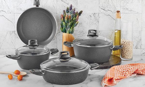 Gray Fiesta Granite 7 Piece Cookware Set