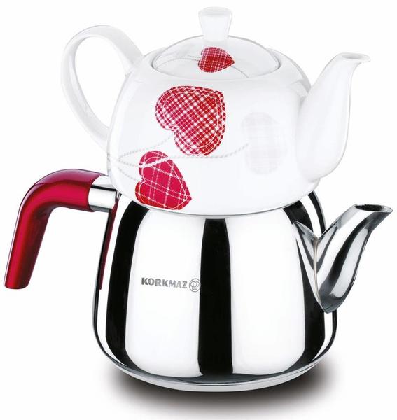 Korkmaz Bonjour Çaydanlık Porselen Demlik Paslanmaz Çelik 2.9lt | İndüksiyon | A067