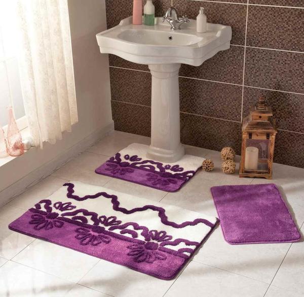 Tac Comfort Lüks Verano Banyo Hali Seti 3 Parca Mor