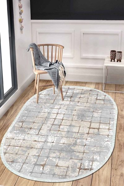 Birkilim Oval Yıkanabilir İpeksi Kaymaz Taban Dekoratif Halı | MLN-IP-O-HT-100