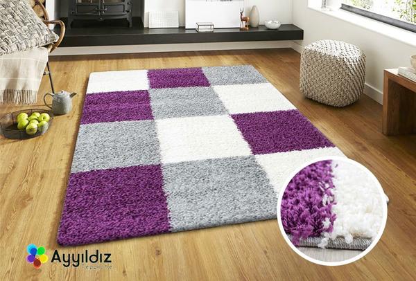 Ayyildiz Life Shaggy Kareli Halı 100% PP Shaggy 30mm 2000gr | Lila | 1501Lila
