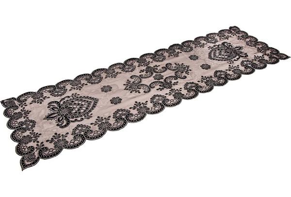 Almina Danteel Home Masa Örtüsü 42x138 cm | Siyah Gümüş | AL-TL-25