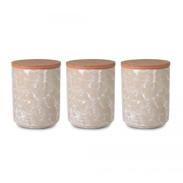 İpek Züccaciye | 3 Adet Ahşap Kapaklı Vizon Seramik Kavanoz Takımı