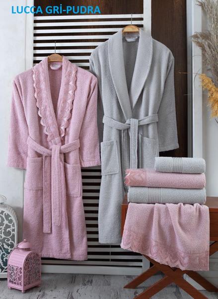 Soley Lucca Lace Family Bathrobe Set Gray-Powder