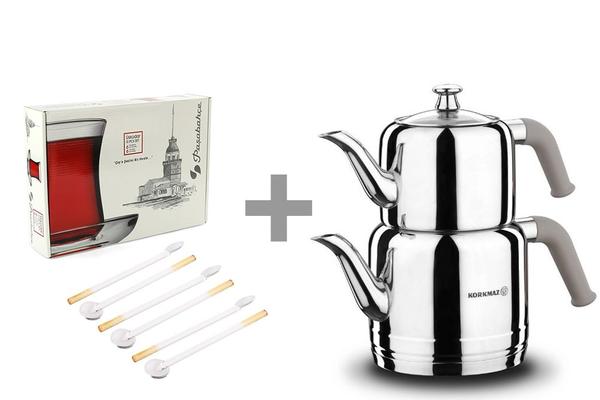 Korkmaz Riva Çaydanlık Takımı & 6'lı Cam Kaşık Seti & Üsküdar Çay Bardak Seti Hediyeli !