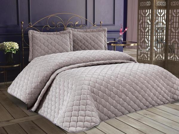 Lima Velvet Filled Double Bedspread Gray