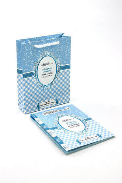 10 Stück - Yasin-Buch - Beutelgröße - 64 Seiten - Mit Namensschild - Pappbeutel - Blaue Farbe - Mevlid