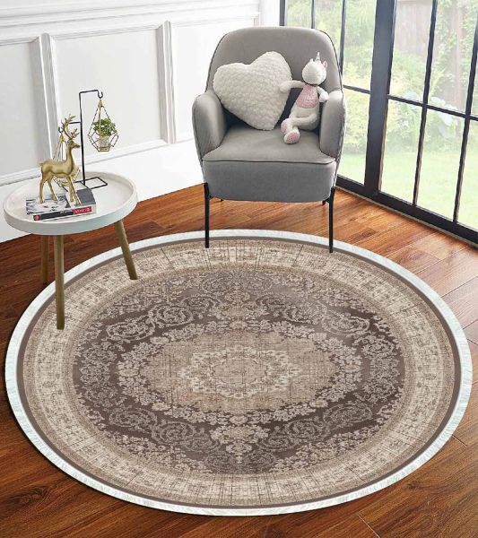 Birkilim Yuvarlak Yıkanabilir Dekoratif Halı İpeksi Kaymaz Taban | MLN-IP-YU-HT-999