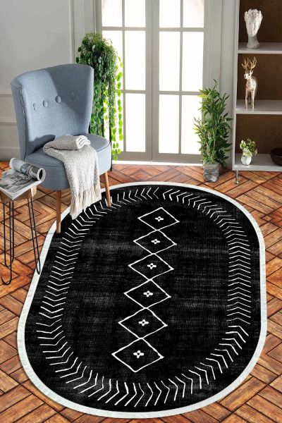 Birkilim Oval Yıkanabilir İpeksi Kaymaz Taban Dekoratif Halı | MLN-IP-O-HT-572
