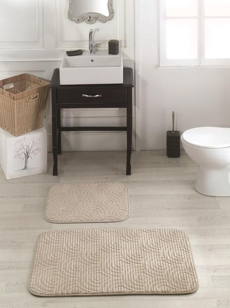 Halime Sultan 2 Li Süngerli Banyo Paspas Takımı - Bej