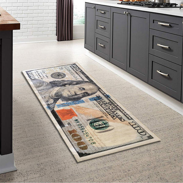 SiEla Kaymaz Taban Mutfak Halısı | Runner Halı | Dolar Desenli | 55x134