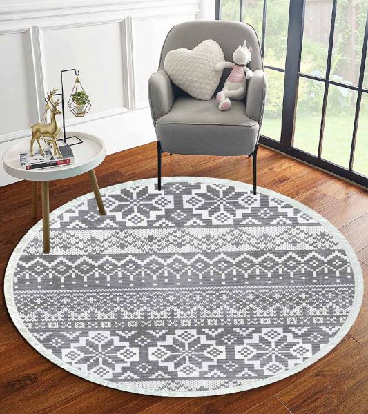 Birkilim Yuvarlak Yıkanabilir Dekoratif Halı İpeksi Kaymaz Taban | MLN-IP-YU-HT-988