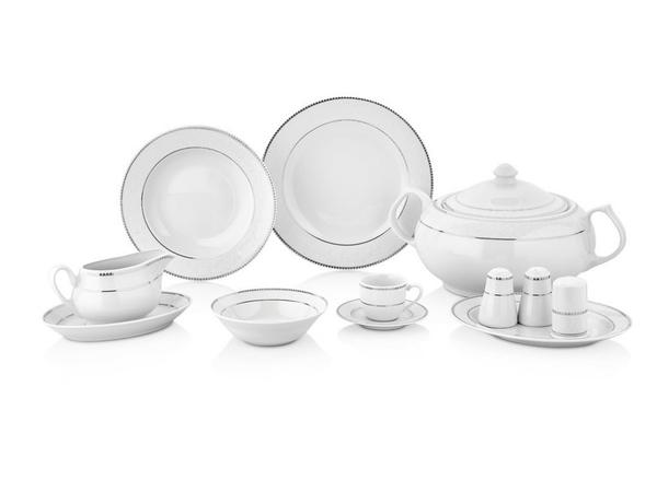 Taç Valery Oliver 85 Parça Yemek Takımı | Oval | Platin | 12 Kişilik | TAC-2092