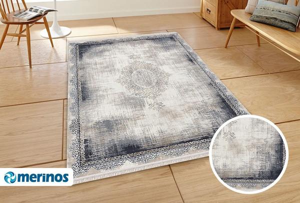 Merinos Rodin Modern Halı | Eskitme Desenli | Mavi | 19770-35-Blue