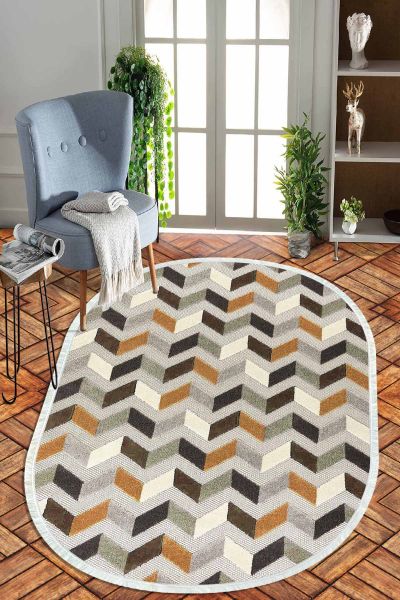 Birkilim Oval Yıkanabilir İpeksi Kaymaz Taban Dekoratif Halı | MLN-IP-O-HT-1393