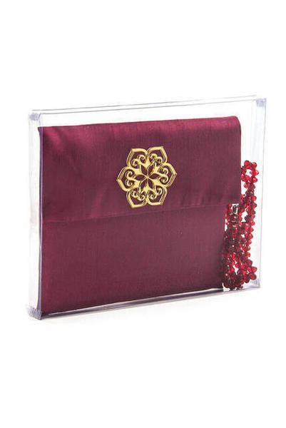 Livre Yasin recouvert de tissu flammé - Taille du sac - Nom de l'assiette spéciale - Chapelet - Marsupial - Boîte - Marron