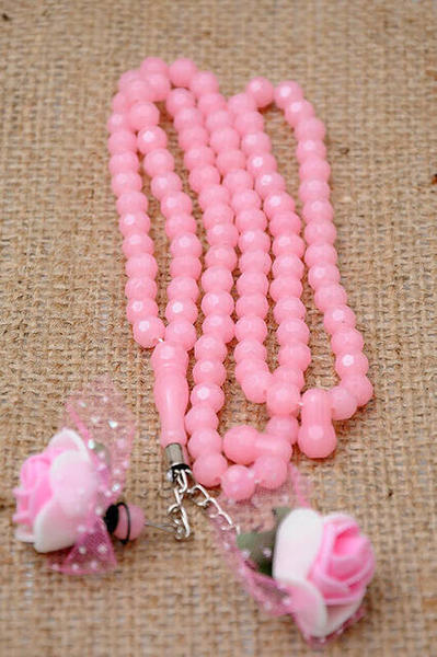 Kadife Kaplı Mini Kuran ve Tesbihli Set - Pembe Renk - Mevlüt Hediyesi