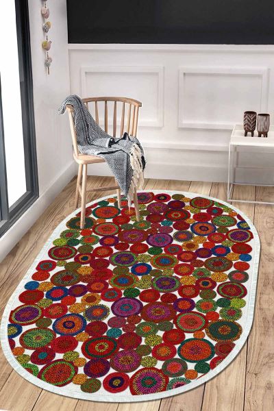 Birkilim Oval Yıkanabilir İpeksi Kaymaz Taban Dekoratif Halı | MLN-IP-O-HS-210