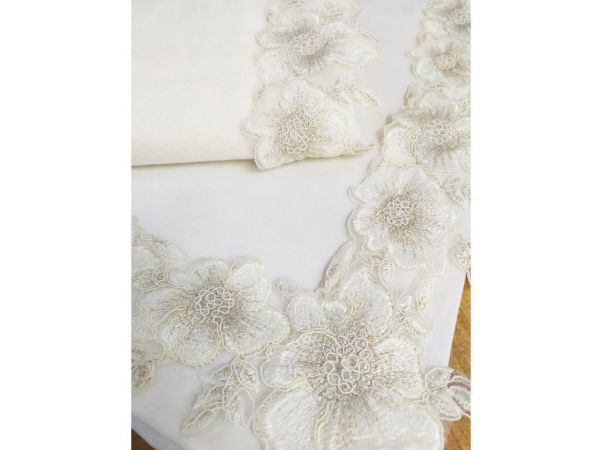 Çeyiz Diyarı Fransız Güpürlü Rüya 2 Li Bohça Seti Krem