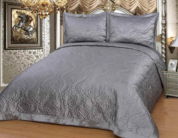 Dematex Saten Yatak Örtüsü Seti Çift kişilik Elmas Gri