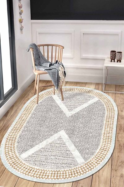 Birkilim Oval Yıkanabilir İpeksi Kaymaz Taban Dekoratif Halı | MLN-IP-O-HT-170