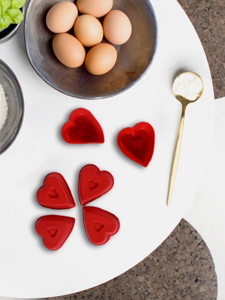 Rote Muffin-Herz-Silikon-Kuchenform 7 cm 6 Stück - MYS 107 | Mys Silicone