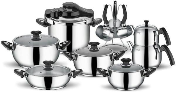 Neva Orkide Ceyiz Tencere Seti 18 Parça | İndüksiyon | Siyah | N1112