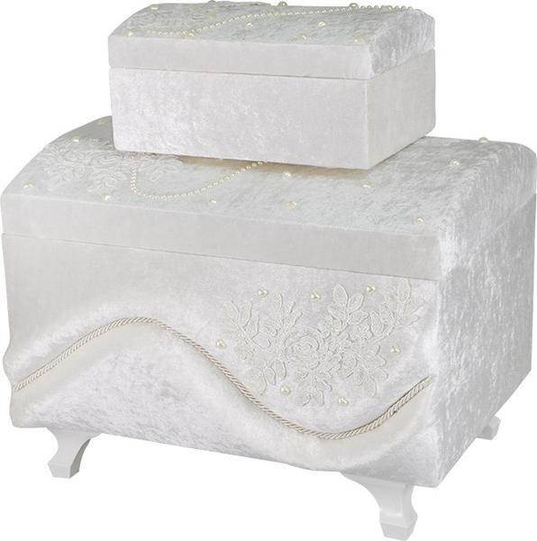 Dekonaz 2'li İnci Süslemeli Çeyiz Sandığı | Krem | SDK-0013