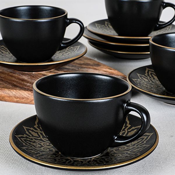 Topkapı Mat Siyah Çay Fincan Takımı 12 Parça 6 Kişilik | Keramika