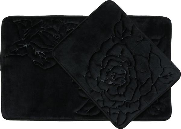 Almina Premium Gül Desenli Banyo Paspas Seti 2 Parça Midi | Kırmızı