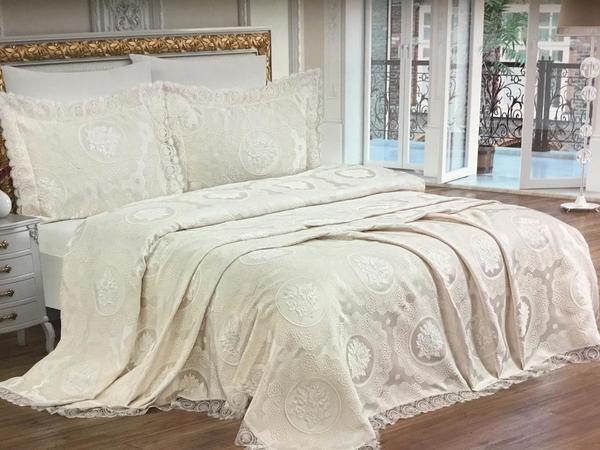 Danteel Home Pike Takımı Çift Kişilik 240x250 Nakışlı ve Nakışsız Yastık Kılıfı Krem