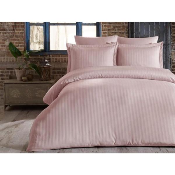Premium Striped Plain Satin | Double Duvet Cover Set | Faun