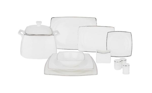 001-01-BONE CHINA DAMASK 61-TEILIGES QUADRATISCHES DINNER-SET