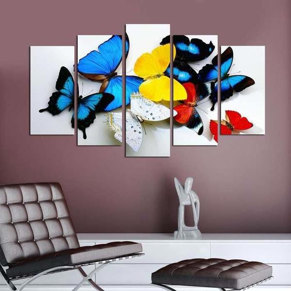 5 Parça Tablo - Renkli Kelebekler