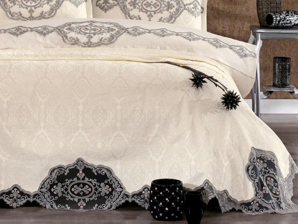 Ensemble de mariée en dentelle française Dowery Livza écru argent