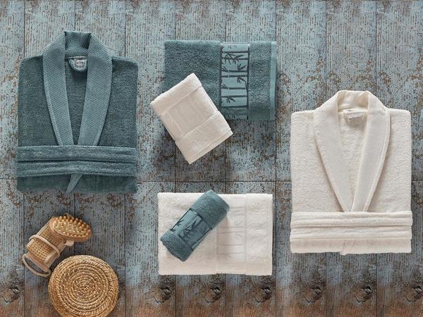 Arliva Bamboo Family Bathrobe Set Cream Petrol