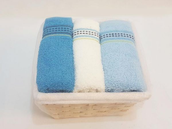 Cotton Box Basket Set of 3 Kitchen Towels Blue