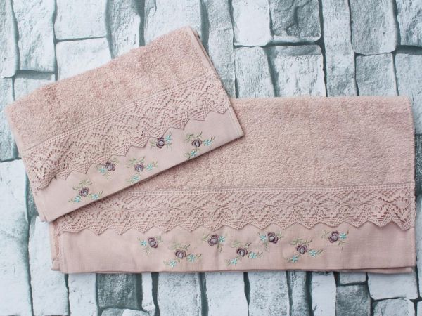 Dowry Land Digna Ensemble de serviettes brodées 2 pièces Poudre