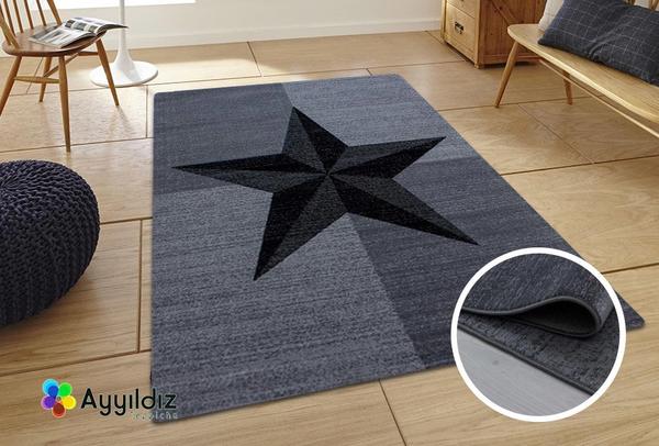 Ayıldız Plus Yıldız Desenli Halı 100% PP Heatset 6mm 1400gr | Gri | 8002Grey
