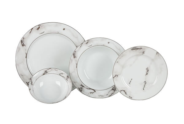 Hayal Yemek Seti | Mermer Desenli | 24 Parça | Porselen