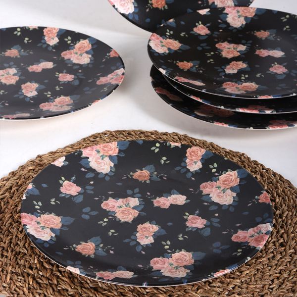 Siyah Gül Servis Tabağı 25 Cm 6 Adet - 18229 | Keramika