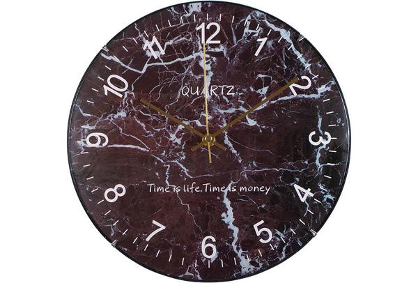 Dekonaz Modern Duvar Saati Mermer Desenli 30x30 cm | Siyah Bordo | by-marble-1