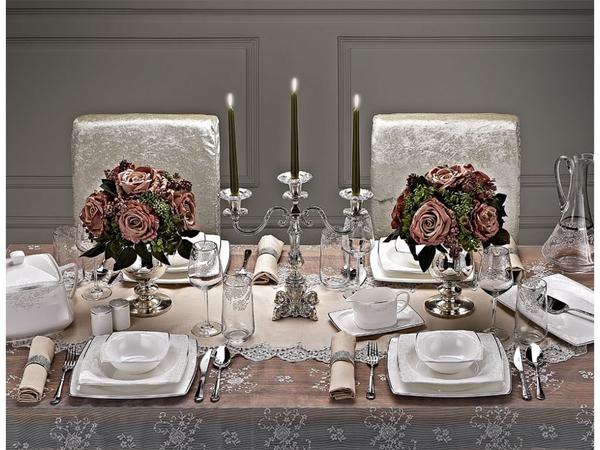 Taç Mühr-ü Sedef Mahfuz 85 Parça Yemek Takımı | Kare | 12 Kişilik | TAC-2057