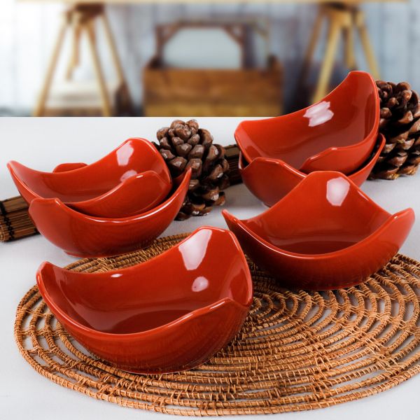 Keramika | 6 Adet Kızıl Kahve Lotus Çerezlik