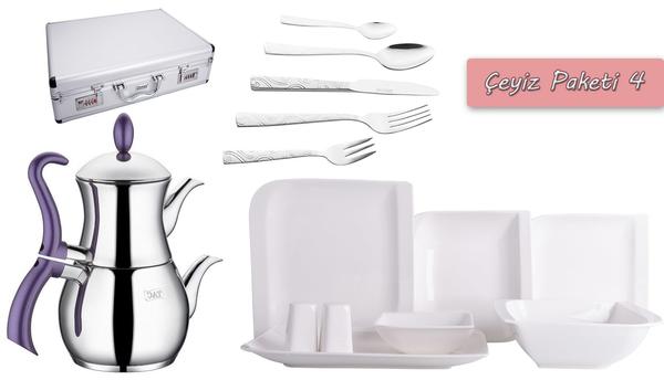Çeyiz Paketi 4 | 6 Kişilik Yemek Takımı & Çaydanlık & Çatal Bıçak Kaşık Seti