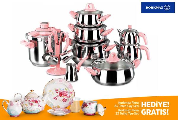 Korkmaz Manolya Hyper Mutfak Çeyiz Seti | 18 Parça | Pembe | A1733