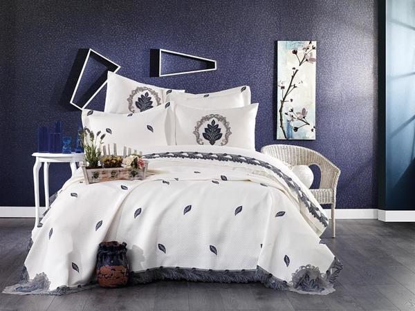 Fransız Güpürlü Nakışlı Alya Gelin Seti Krem Lacivert