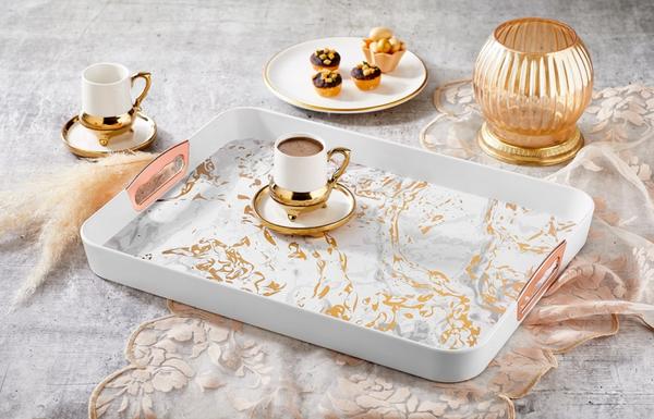 Vip Ahmet | Beyaz Baskılı Dikdörtgen Tepsi