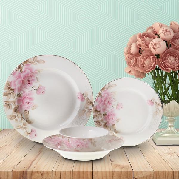 Bavary 24 Parça Çiçekli Porselen Yemek Takımı | Yuvarlak | 6 Kişilik