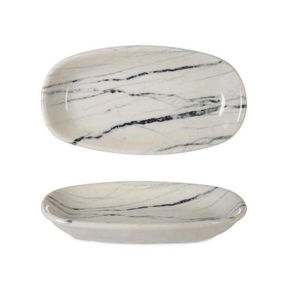 İpek | Valencia Elif Mermer Desenli Dikdörtgen Beyaz Kayık Tabak 16 Cm | MYH 07585